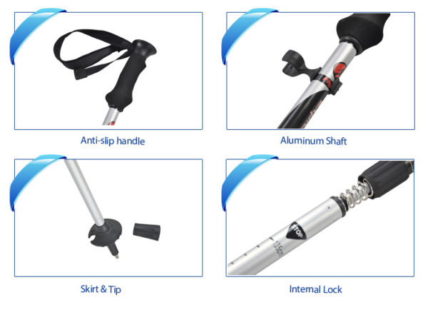 Custom aluminum adjustable anti-shock EVA handle 3 section external lock walking hiking stick trekking poles - Image 6