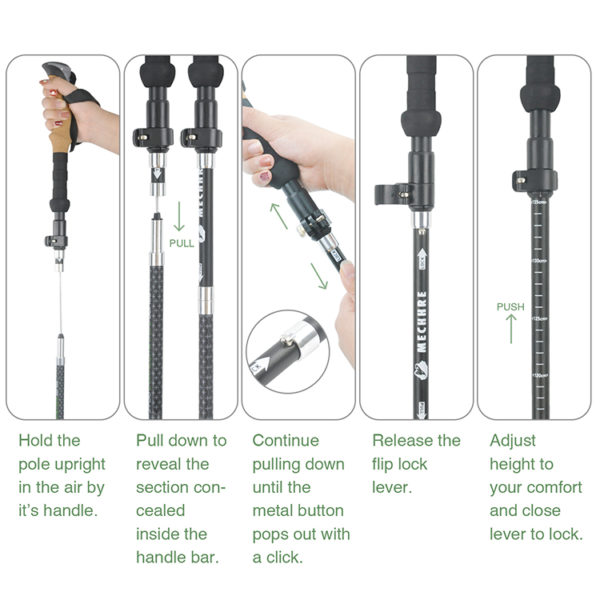 2021 New arrival 5-section Cork handle walking stick Aluminum 7075 foldable trekking pole - Image 3