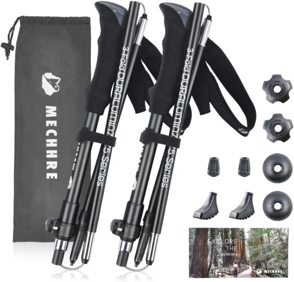 Wholesale 5 sections EVA handle folding hiking stick portable  ultralight hiking pole 3k  trekking poles foldable