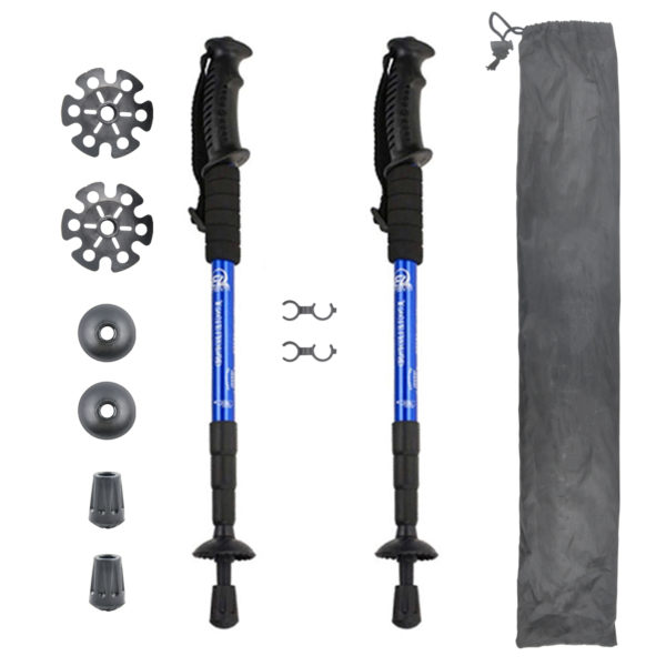 Custom adjustable  aluminium 4-section poles straight grip handle hiking sticks with light