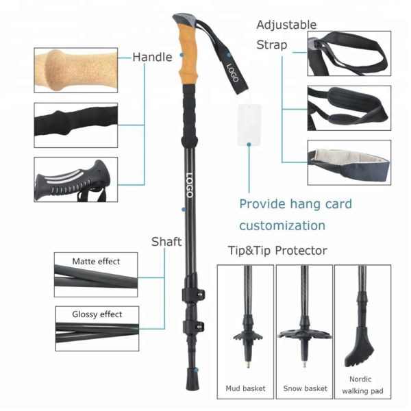 Stick for nordic walking ,hiking retractable aluminum telescopic walking stick plastic handle - Image 6