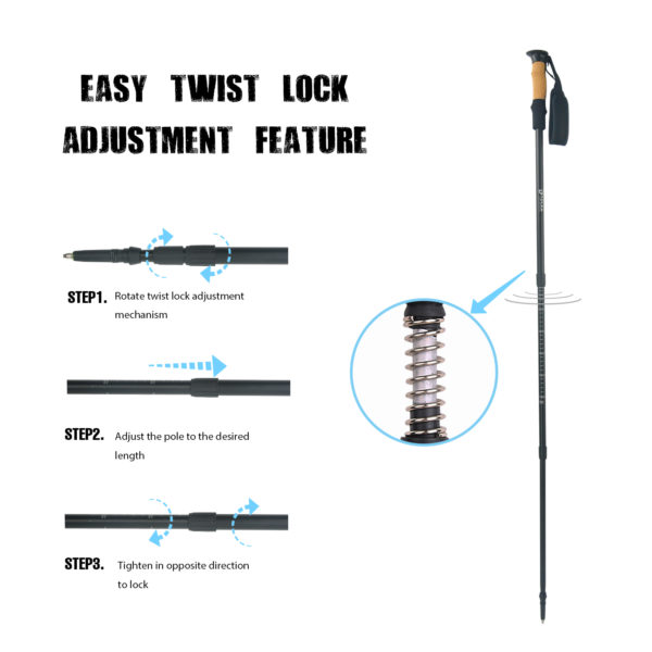 Wholesale new style 3 sections cork handle anti-skid walking trekking pole - Image 4