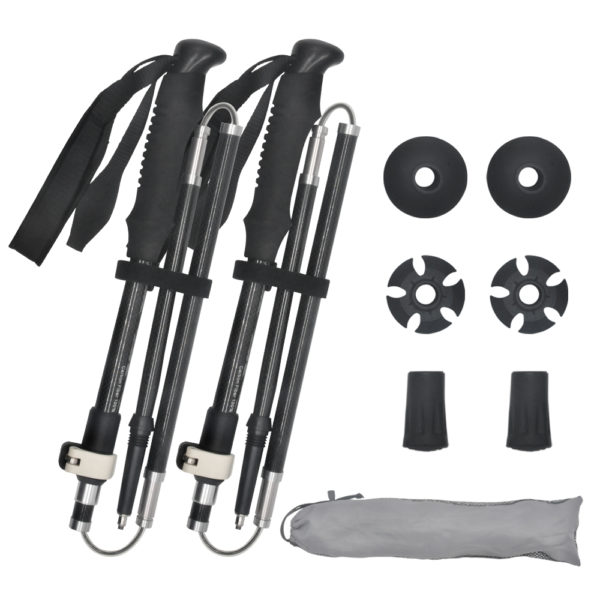 2021 new design trifold trekking poles foldable OEM/ODM portable carbon walking stick with bag - Image 2